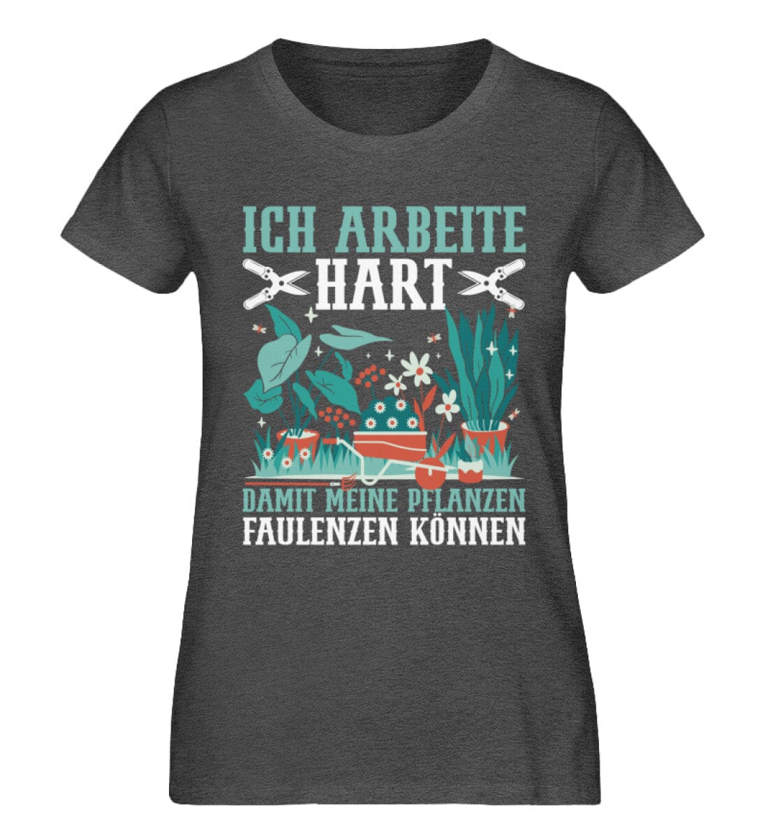 Ich arbeite hart damit meine Pflanzen faulenzen - Damen Premium Bio Shirt Dark Heather Grey XS