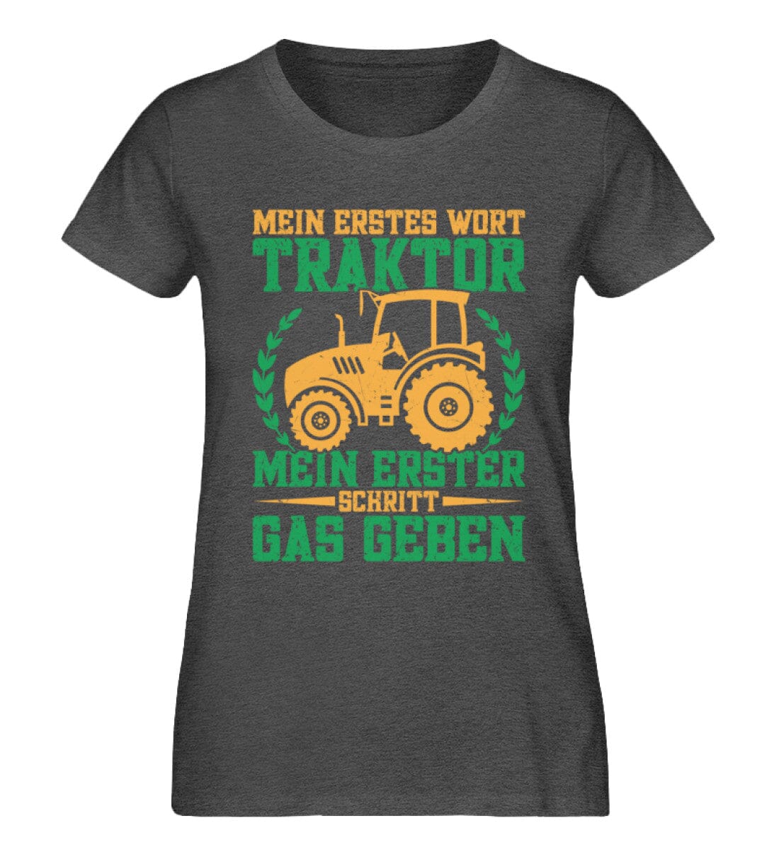 Erstes Wort Traktor erster Schritt Gas geben - Damen Premium Bio Shirt Dark Heather Grey XS
