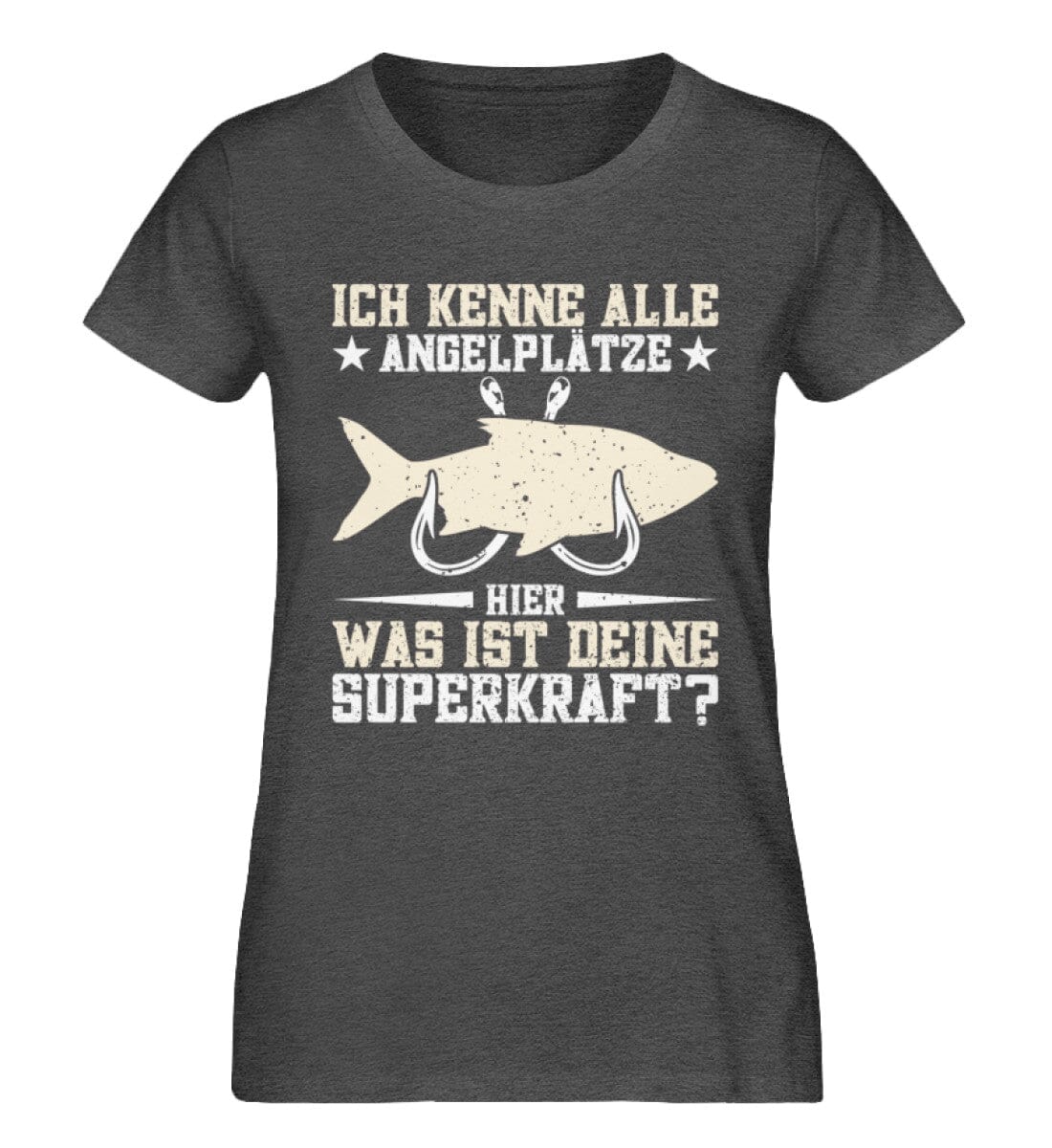 Ich kenne alle Angelplätze - Damen Premium Bio Shirt Dark Heather Grey XS