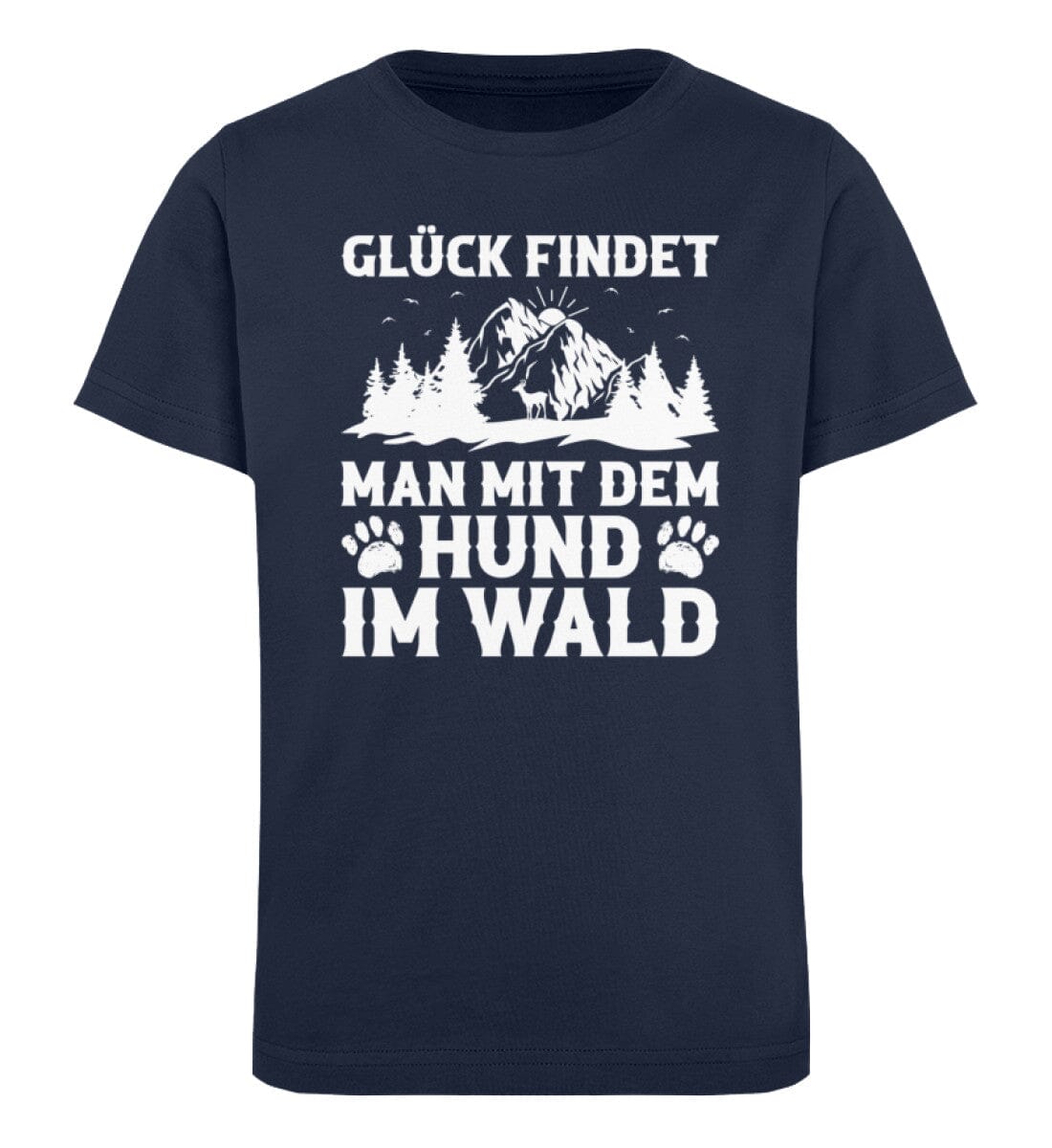 Glück findet man mit dem Hund im Wald - Kinder Bio Shirt French Navy 12/14 (152/164)