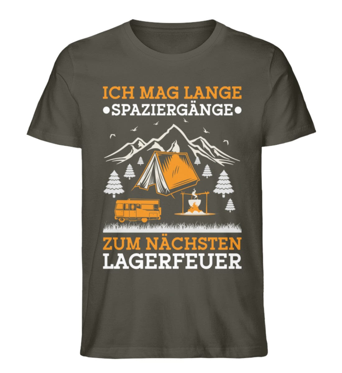 Ich mag lange Spaziergänge zum Lagerfeuer - Unisex Premium Bio Shirt Khaki S