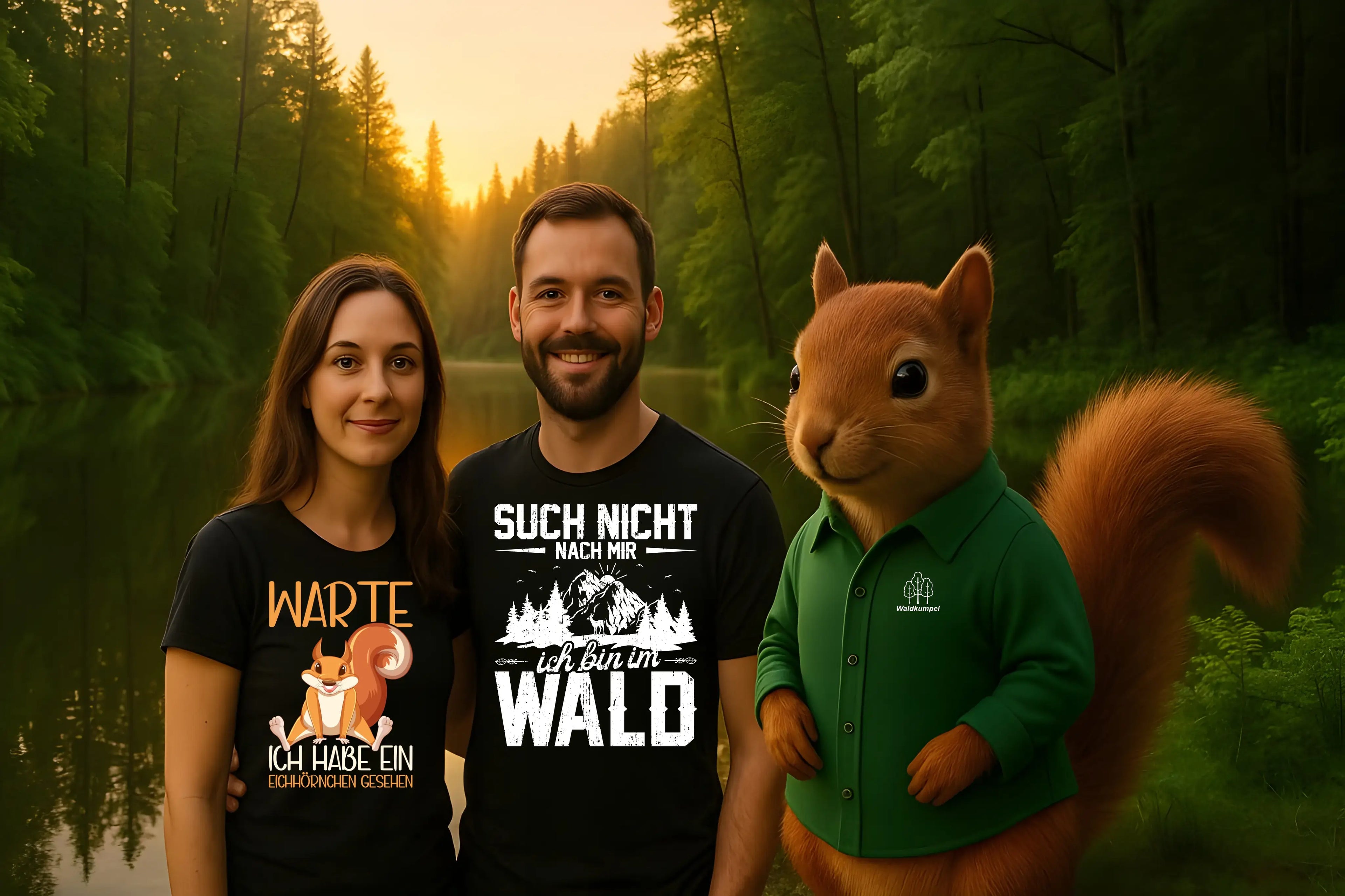 Waldkumpel einzigartige Motive und lustige Sprüche ausgefallene Kleidung T-Shirts Hoodies Tassen personalisiertes Geschenk Wald Holzernte und Forstwirtschaft Brennholz Natur Naturverbundenheit und Wandern mit Tiere im Wald Eichhörnchen