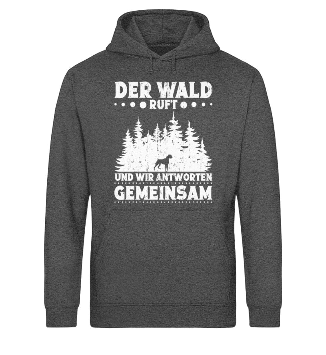 Der Wald ruft und wir antworten gemeinsam - Unisex Bio Hoodie Dark Heather Grey XS
