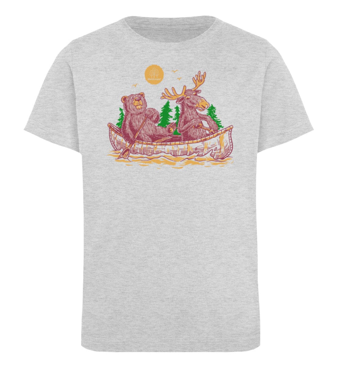 Bär und Elch im Kanu - Kinder Bio Shirt Heather Grey 12/14 (152/164)