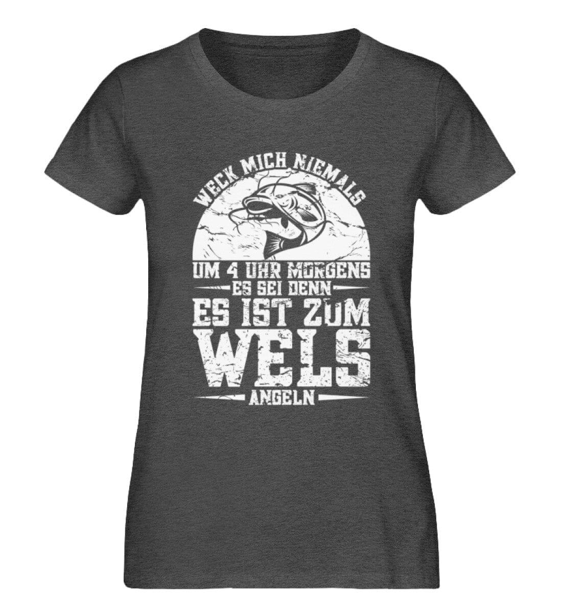 Weck mich zum Wels angeln - Damen Premium Bio Shirt Dark Heather Grey XS