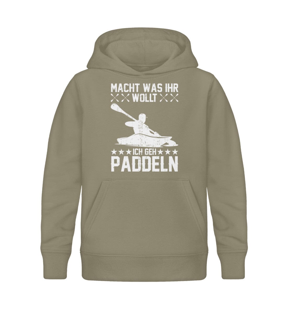 Ich gehe Paddeln - Kinder Bio Hoodie Khaki 12/14 (152/164)