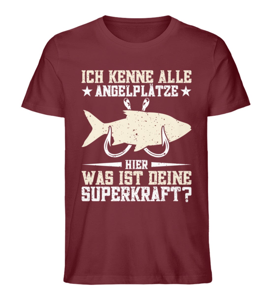 Ich kenne alle Angelplätze - Unisex Premium Bio Shirt Burgundy S