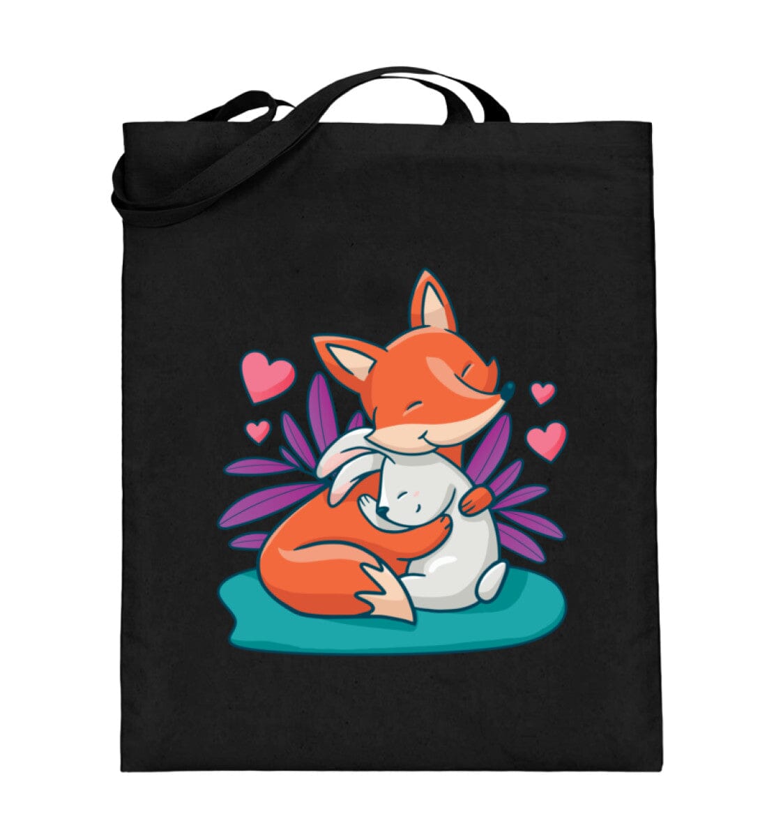 Fuchs und Hase in der Natur - Jutebeutel (mit langen Henkeln) Black 38cm-42cm