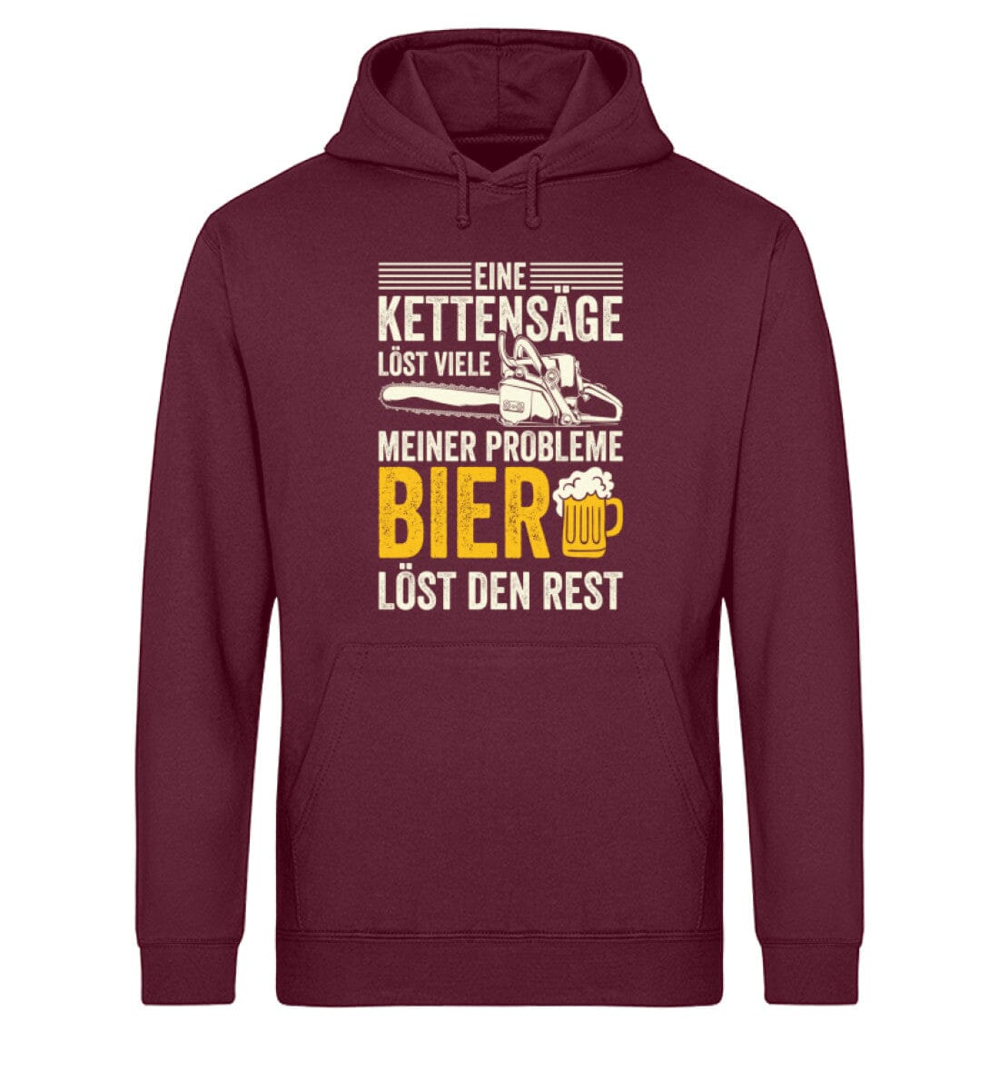 Kettensäge und Bier - Unisex Bio Hoodie Burgundy XS
