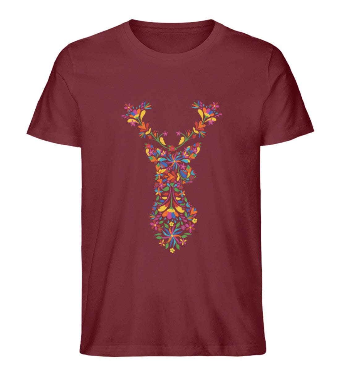 Blumen Hirsch - Unisex Premium Bio Shirt Burgundy S