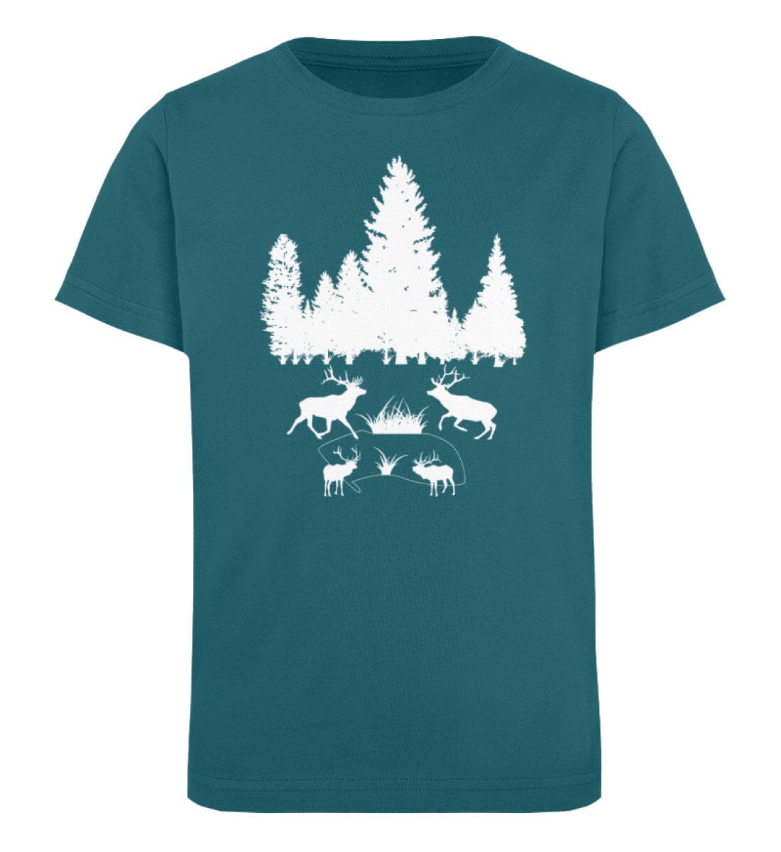 Hirsche im Wald - Kinder Bio Shirt Ocean Depth 12/14 (152/164)