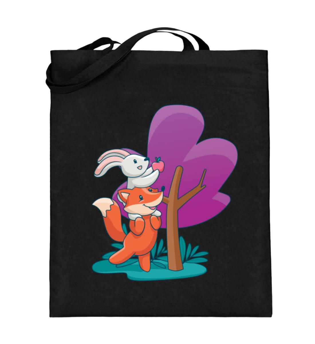 Freundschaft Hase und Fuchs - Jutebeutel (mit langen Henkeln) Black 38cm-42cm