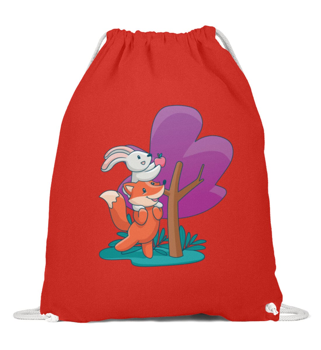 Freundschaft Hase und Fuchs - Baumwoll Gymsac Bright Red 37cm-46cm