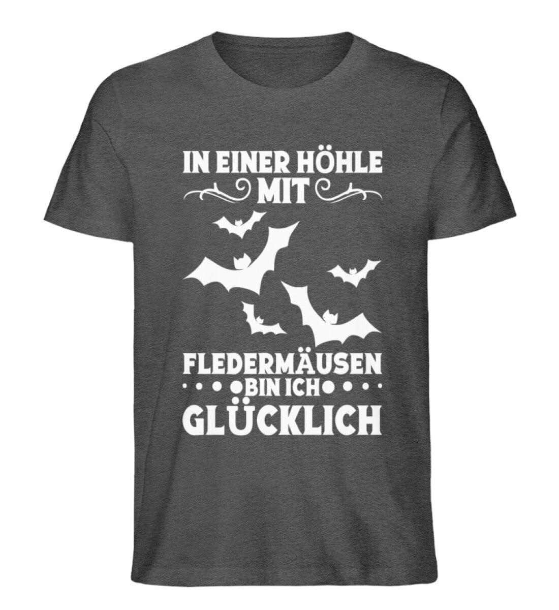 In Höhle mit Fledermäusen glücklich - Unisex Premium Bio Shirt Dark Heather Grey S 