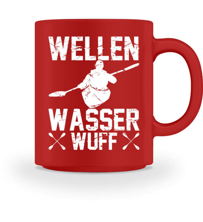 Wellen Wasser Wuff Kajak und Hund - Tasse 