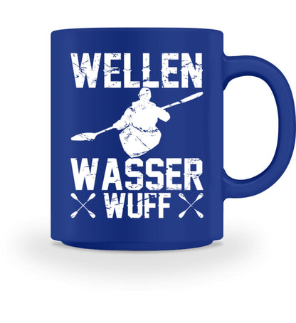 Wellen Wasser Wuff Kajak und Hund - Tasse 