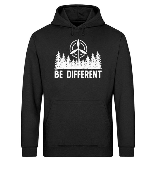 Be Different Windrad unter Bäumen - Unisex Bio Hoodie Black XS 