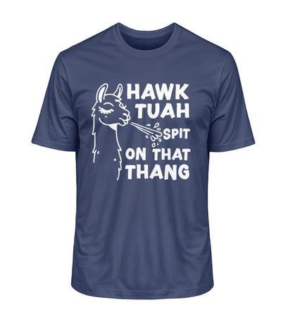 Hawk Tuah Spit On That Thang Unisex Bio T-Shirt in der Farbe blau French Navy