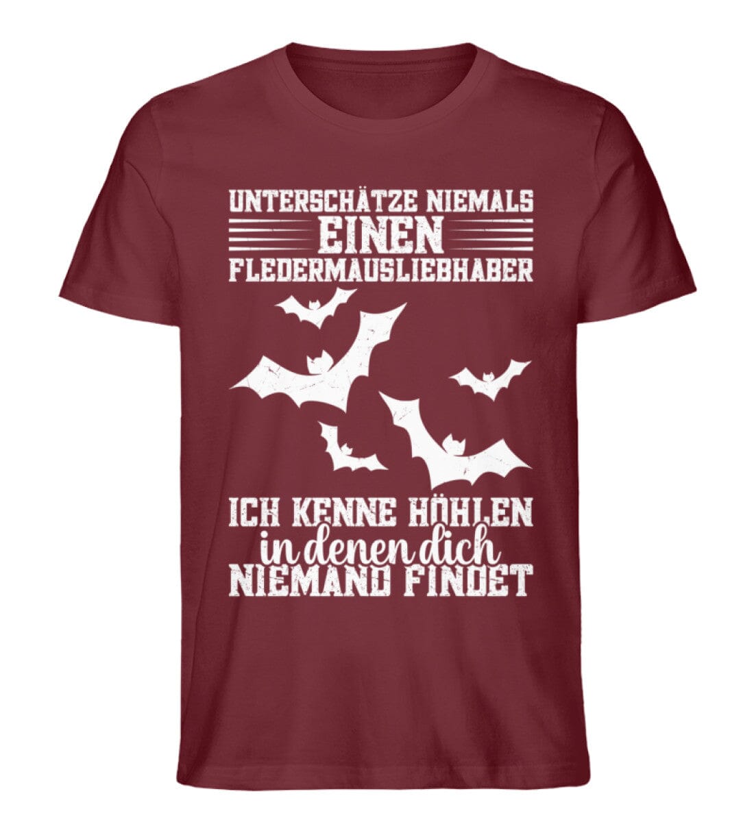 Unterschätze niemals einen Fledermausliebhaber - Unisex Premium Bio Shirt Burgundy S 