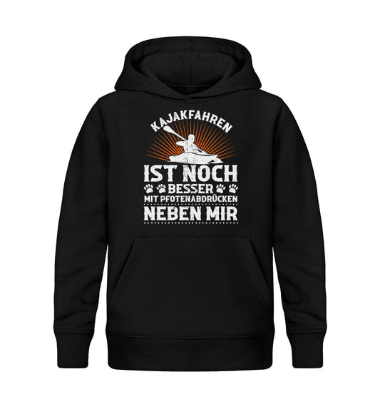 Kajakfahren ist noch besser mit Pfotenabdrücken - Kinder Bio Hoodie Black 12/14 (152/164) 