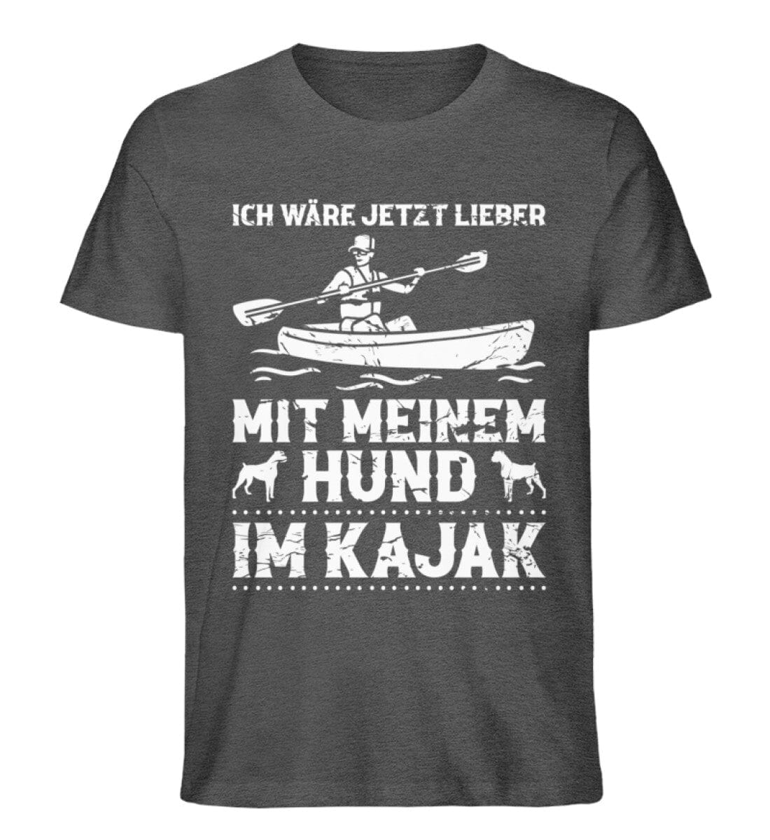 Mit meinem Hund im Kajak - Unisex Premium Bio Shirt Dark Heather Grey S 