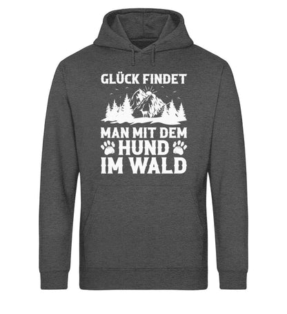 Glück findet man mit dem Hund im Wald - Unisex Bio Hoodie Dark Heather Grey XS 