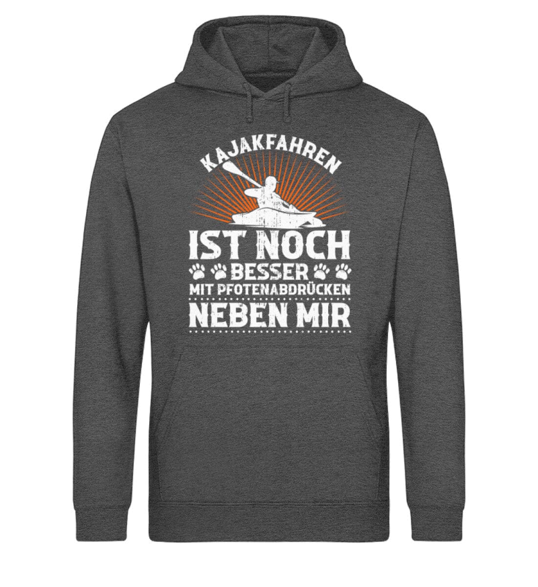 Kajakfahren ist noch besser mit Pfotenabdrücken - Unisex Bio Hoodie Dark Heather Grey XS 