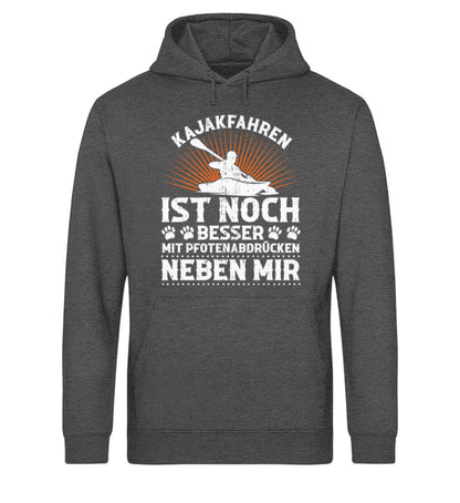 Kajakfahren ist noch besser mit Pfotenabdrücken - Unisex Bio Hoodie Dark Heather Grey XS 