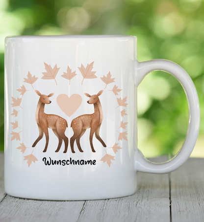 Verliebte Rehe - Tasse (personalisierbar)