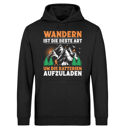 Wandern ist die beste Art um Batterien aufzuladen - Unisex Bio Hoodie Black XS 