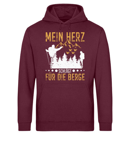 Mein Herz schlägt für die Berge - Unisex Bio Hoodie Burgundy XS 