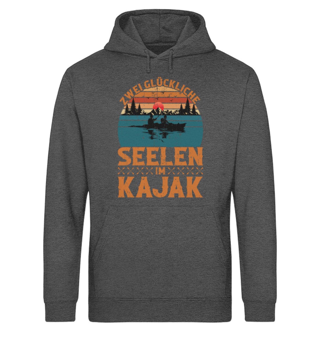 Zwei glückliche Seelen im Kajak - Unisex Bio Hoodie Dark Heather Grey XS 