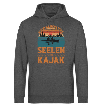 Zwei glückliche Seelen im Kajak - Unisex Bio Hoodie Dark Heather Grey XS 