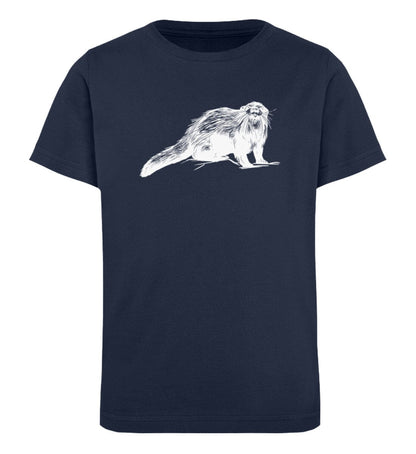 Tier des Waldes Otter gezeichnet - Kinder Bio Shirt French Navy 12/14 (152/164) 