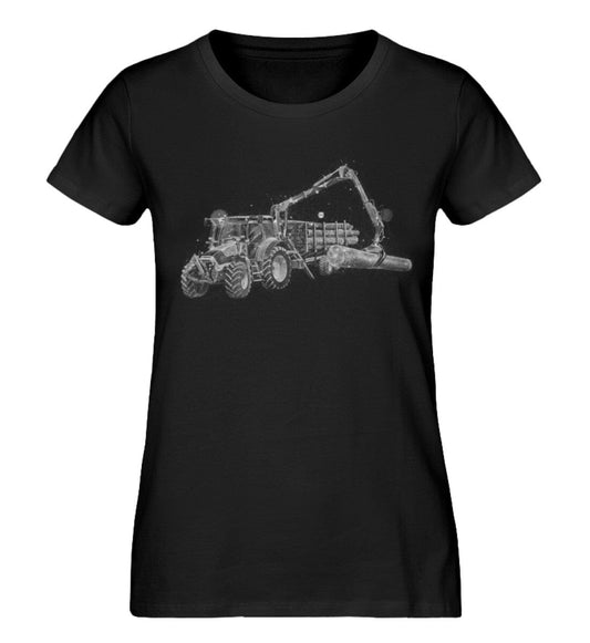Traktor mit Rückewagen - Damen Premium Bio Shirt Black XS 