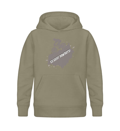 Es geht abwärts - Kinder Bio Hoodie Khaki 12/14 (152/164) 