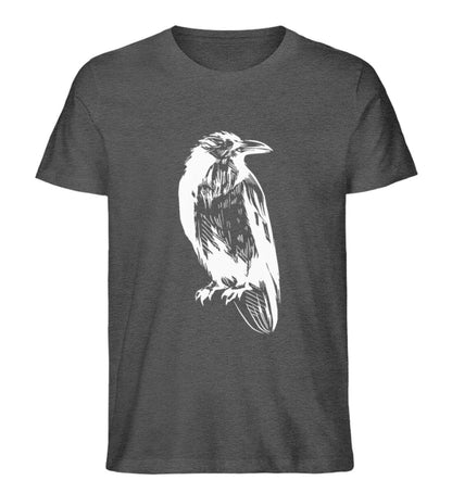 Tier des Waldes Krähe Rabe gezeichnet - Unisex Premium Bio Shirt Dark Heather Grey S 