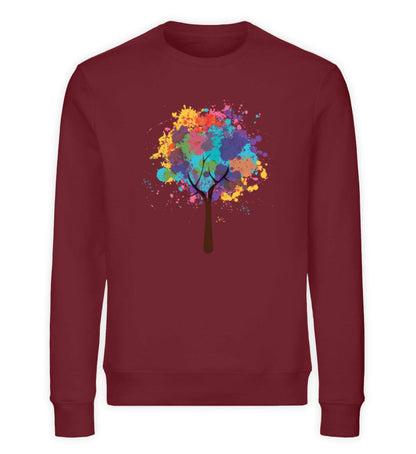 Wasserfarben-Baum - Unisex Bio Sweatshirt Burgundy S 