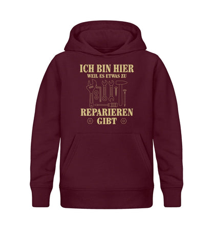 Ich bin zum reparieren hier - Kinder Bio Hoodie Burgundy 12/14 (152/164) 