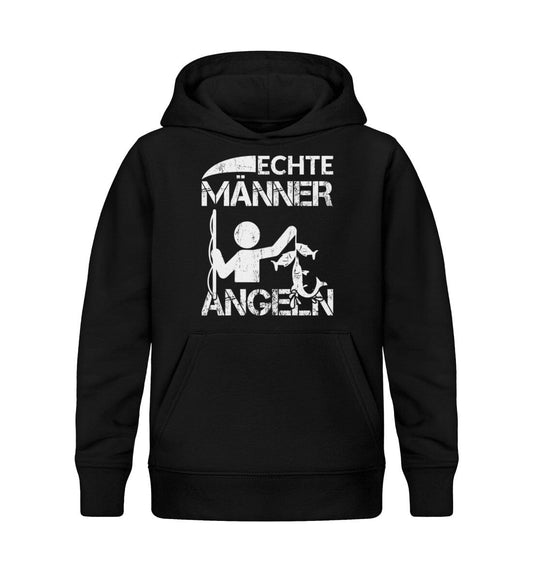 Echte Männer angeln - Kinder Bio Hoodie Black 12/14 (152/164) 