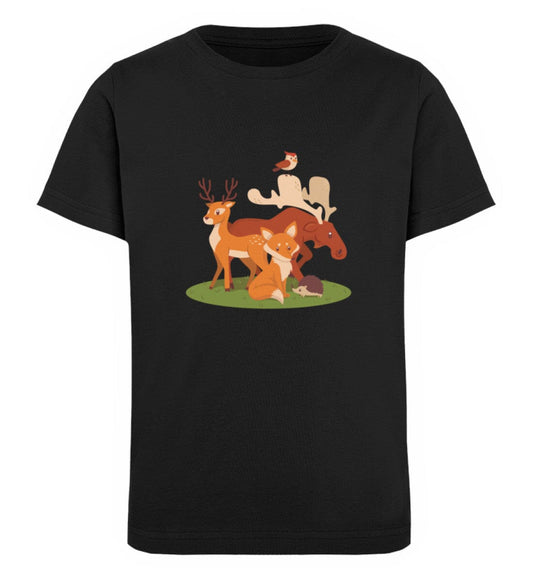 Tiere im Wald - Kinder Bio Shirt Black 12/14 (152/164) 