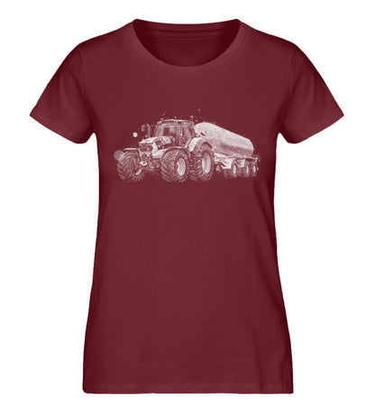 Traktor mit Tankanhänger - Damen Premium Bio Shirt Burgundy XS 