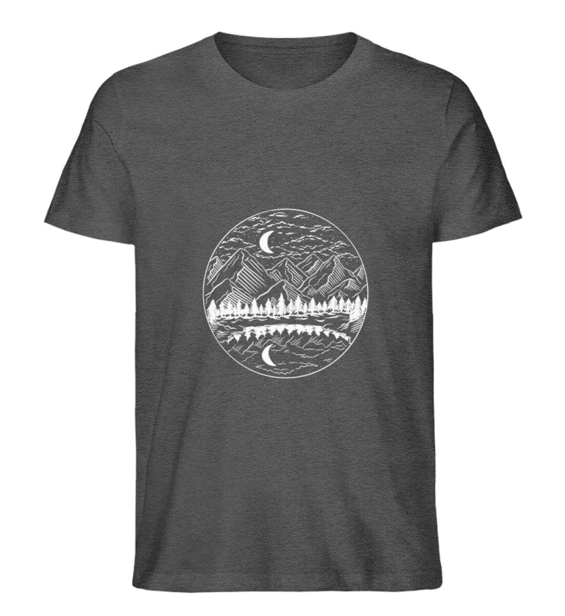 Eine Landschaft mit Bäumen und Bergen - Unisex Premium Bio Shirt Dark Heather Grey S 