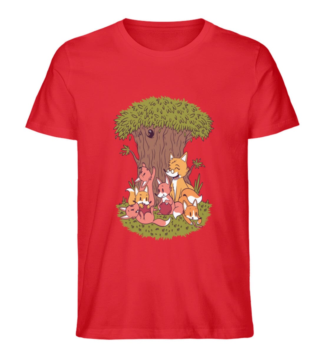 Fuchsfamilie am Baum - Unisex Premium Bio Shirt Red S 