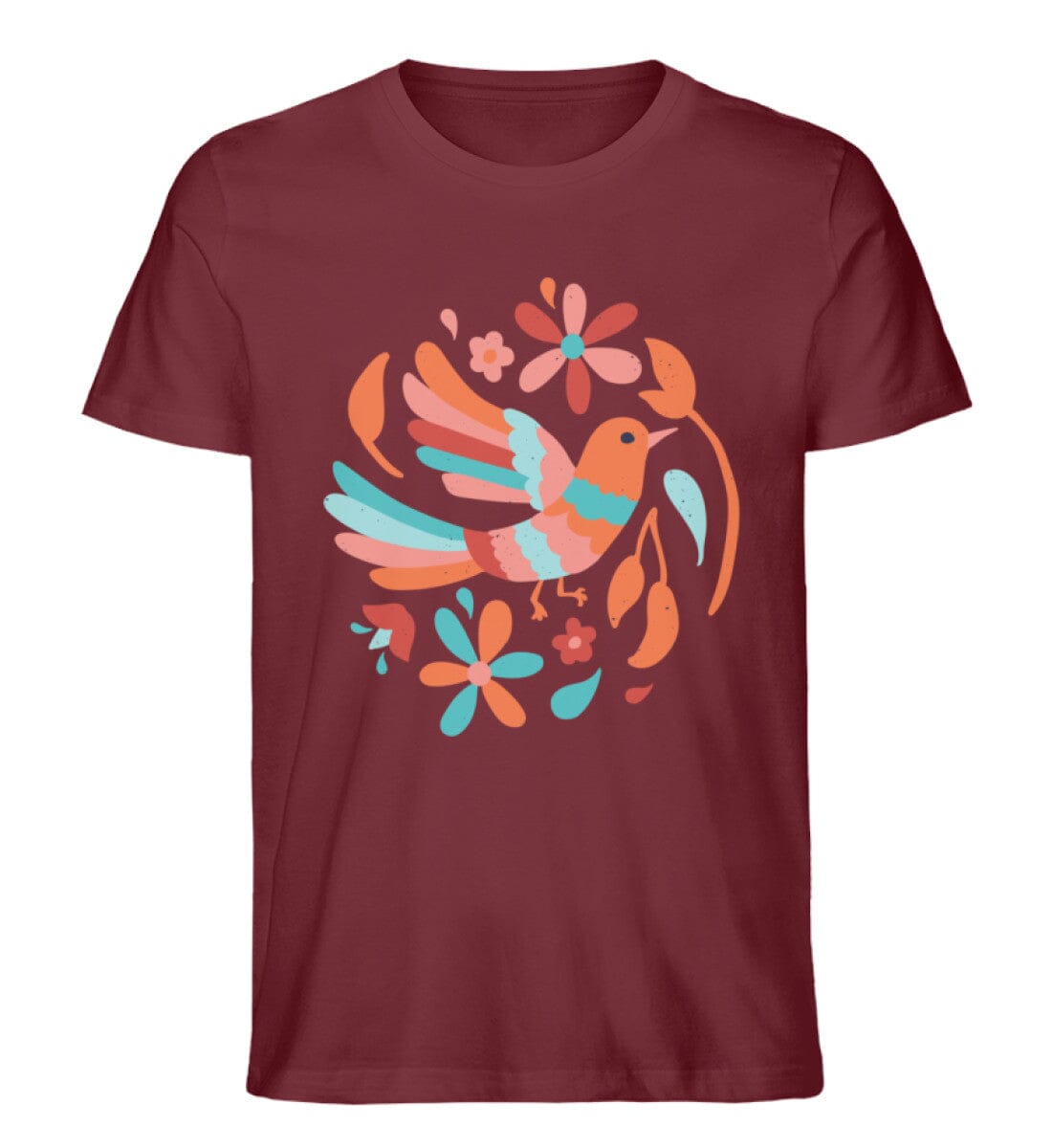 Der Vogel und die Blumen - Unisex Premium Bio Shirt Burgundy S 