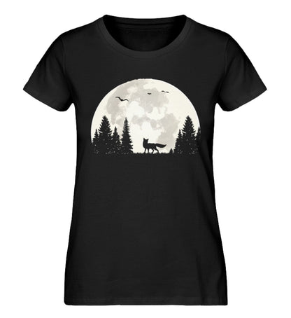 Vollmond im Wald mit Fuchs - Damen Premium Bio Shirt Black XS 
