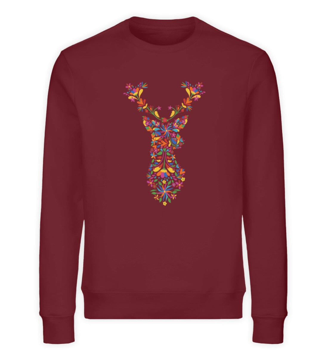 Blumen Hirsch - Unisex Bio Sweatshirt Burgundy S 