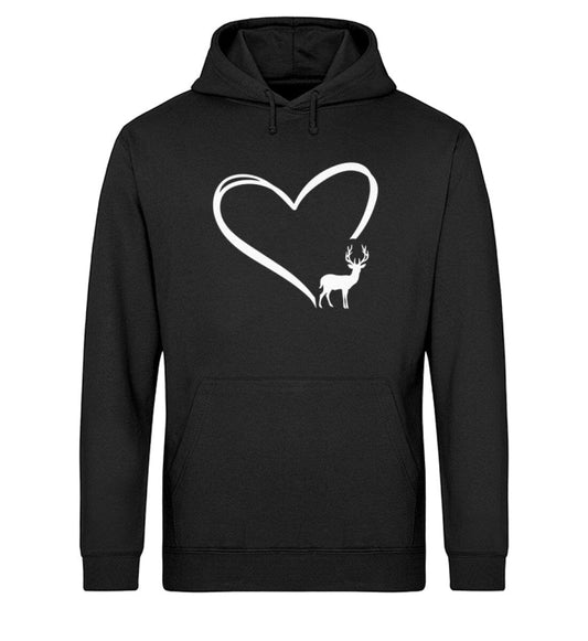 Tier im Herz Hirsch - Unisex Bio Hoodie Black XS 